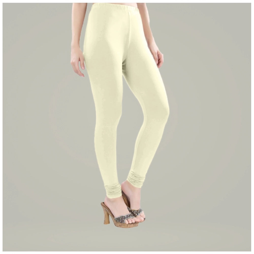 Indoraa Women's Cotton Blended Solid Churidar leggings (Cream)