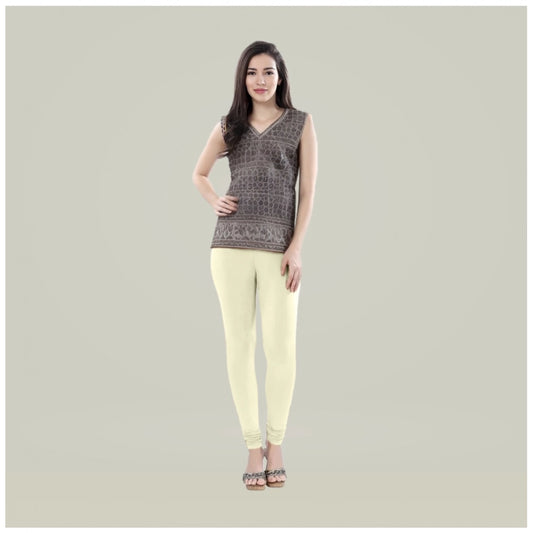 Indoraa Women's Cotton Blended Solid Churidar leggings (Cream)