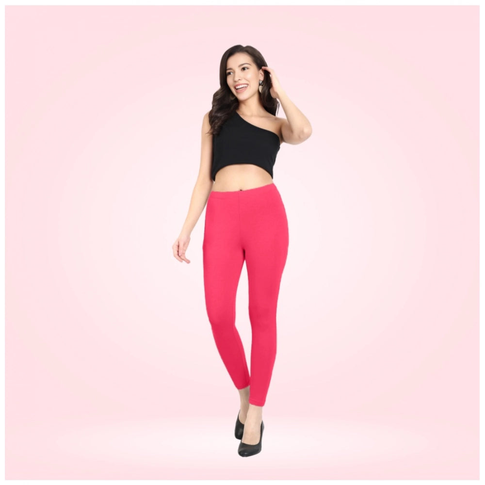 Indoraa Women's Cotton Blended Solid Ankle legging (Pink)