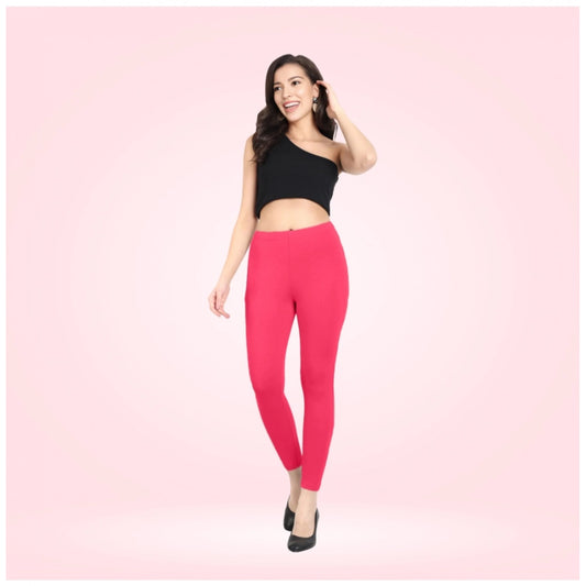 Indoraa Women's Cotton Blended Solid Ankle legging (Pink)