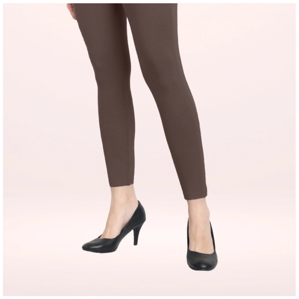 Indoraa Women's Cotton Blended Solid Ankle legging (Brown)