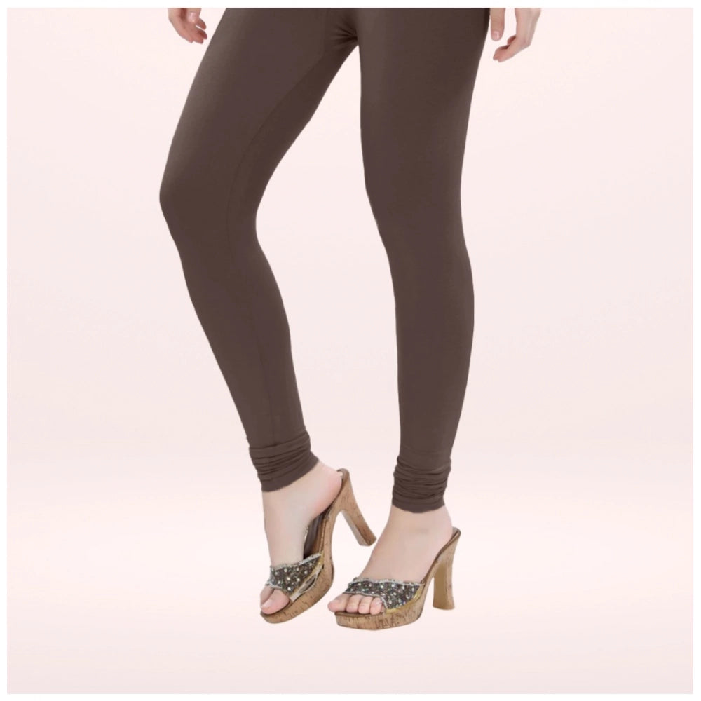 Indoraa Women's Cotton Blended Solid Churidar leggings (Brown)