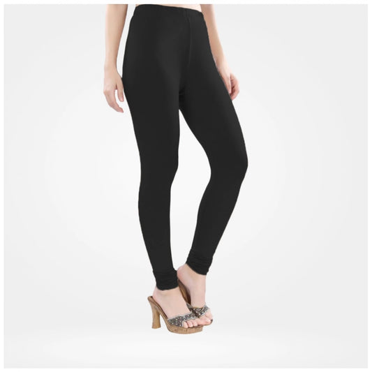 Indoraa Women's Cotton Blended Solid Churidar leggings (Black)