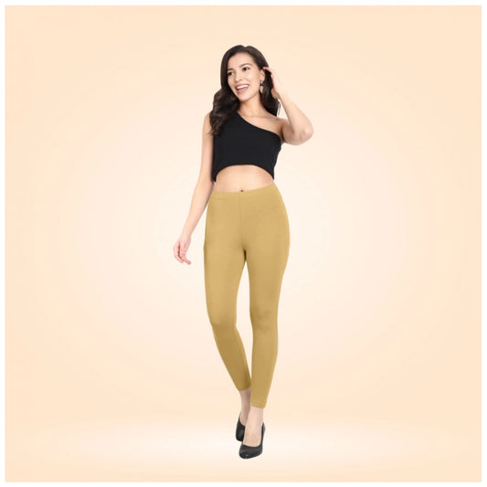 Indoraa Women's Cotton Blended Solid Ankle legging (Beige)