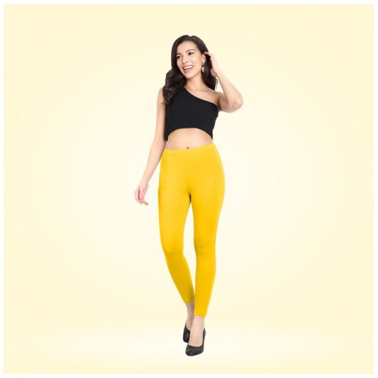 Indoraa Women's Cotton Blended Solid Ankle legging (Yellow)