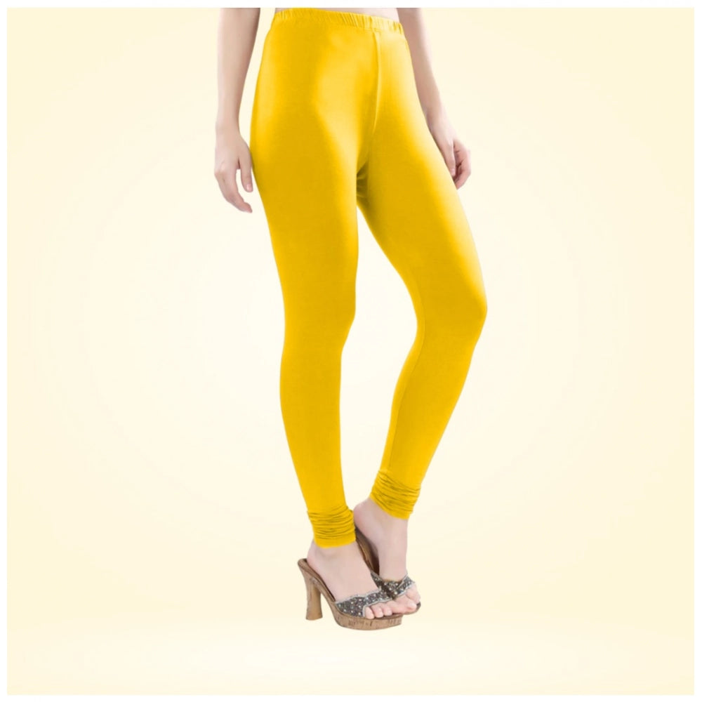 Indoraa Women's Cotton Blended Solid Churidar leggings (Yellow)