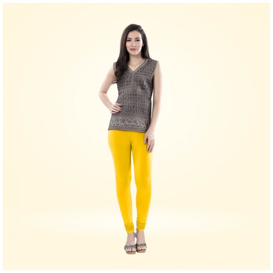 Indoraa Women's Cotton Blended Solid Churidar leggings (Yellow)