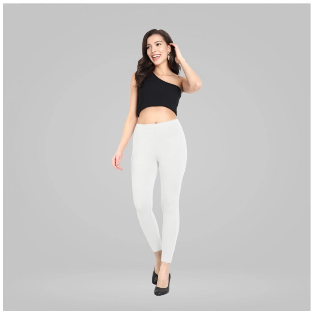 Indoraa Women's Cotton Blended Solid Ankle legging (White)
