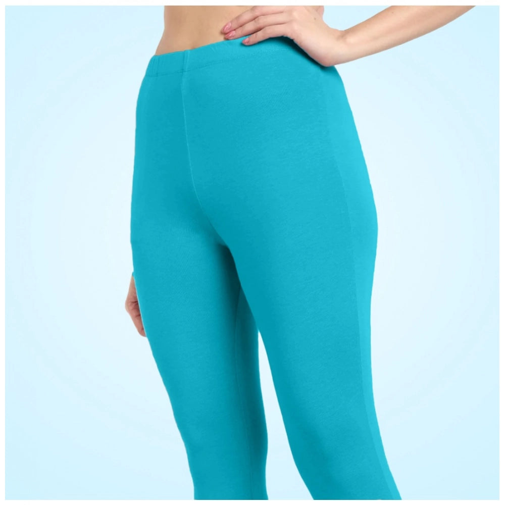 Indoraa Women's Cotton Blended Solid Ankle legging (Turquoise Blue)