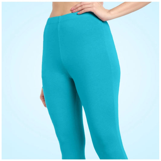 Indoraa Women's Cotton Blended Solid Ankle legging (Turquoise Blue)