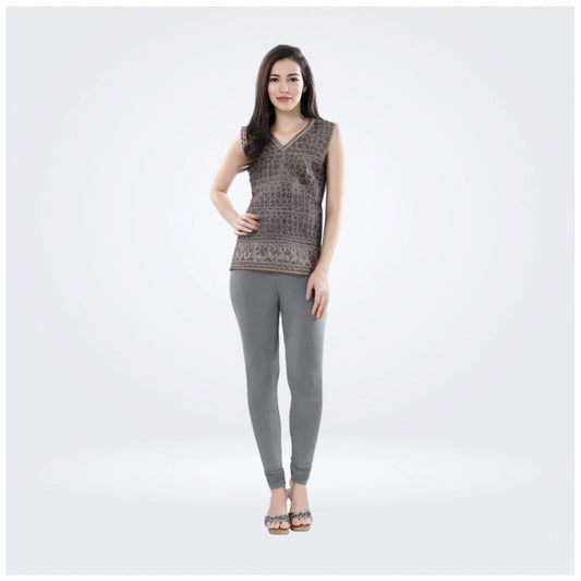 Indoraa Women's Cotton Blended Solid Churidar leggings (Silver Gray)
