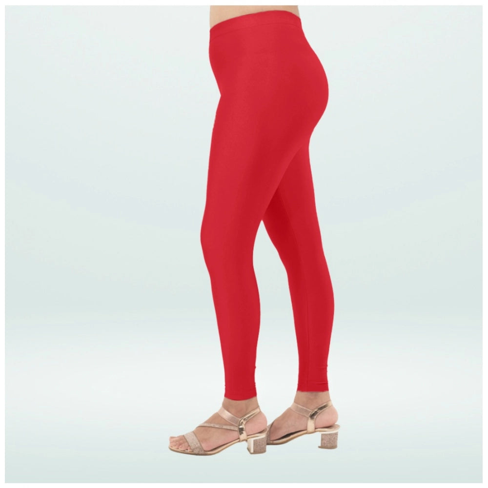 Indoraa Women's Cotton Blended Solid Shimmer Ankle leggings (Red)