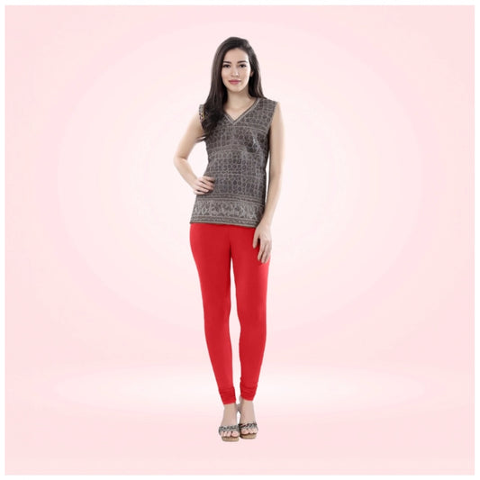 Indoraa Women's Cotton Blended Solid Churidar leggings (Red)