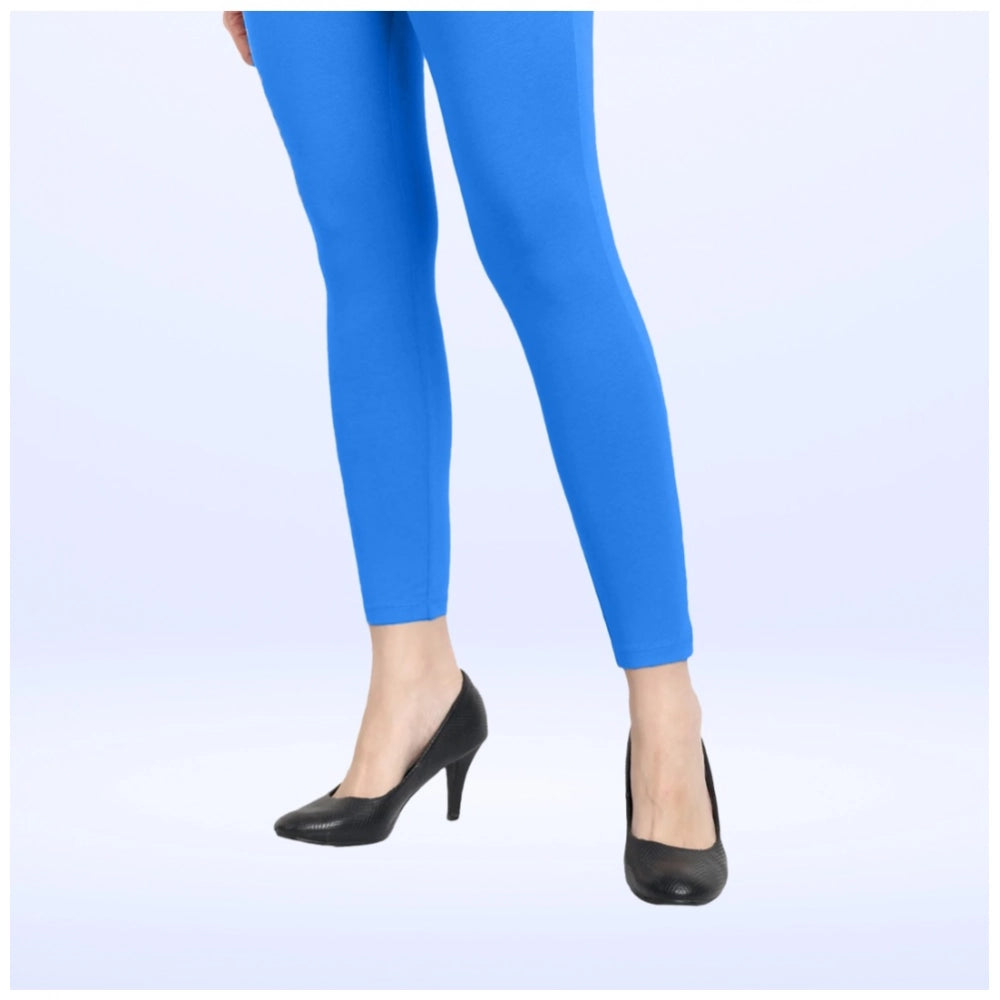 Indoraa Women's Cotton Blended Solid Ankle legging (Blue)