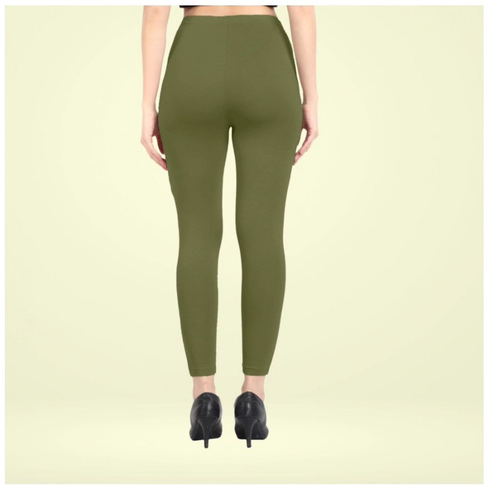 Indoraa Women's Cotton Blended Solid Ankle legging (Olive Green)