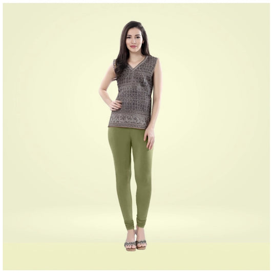 Indoraa Women's Cotton Blended Solid Churidar leggings (Olive Green)