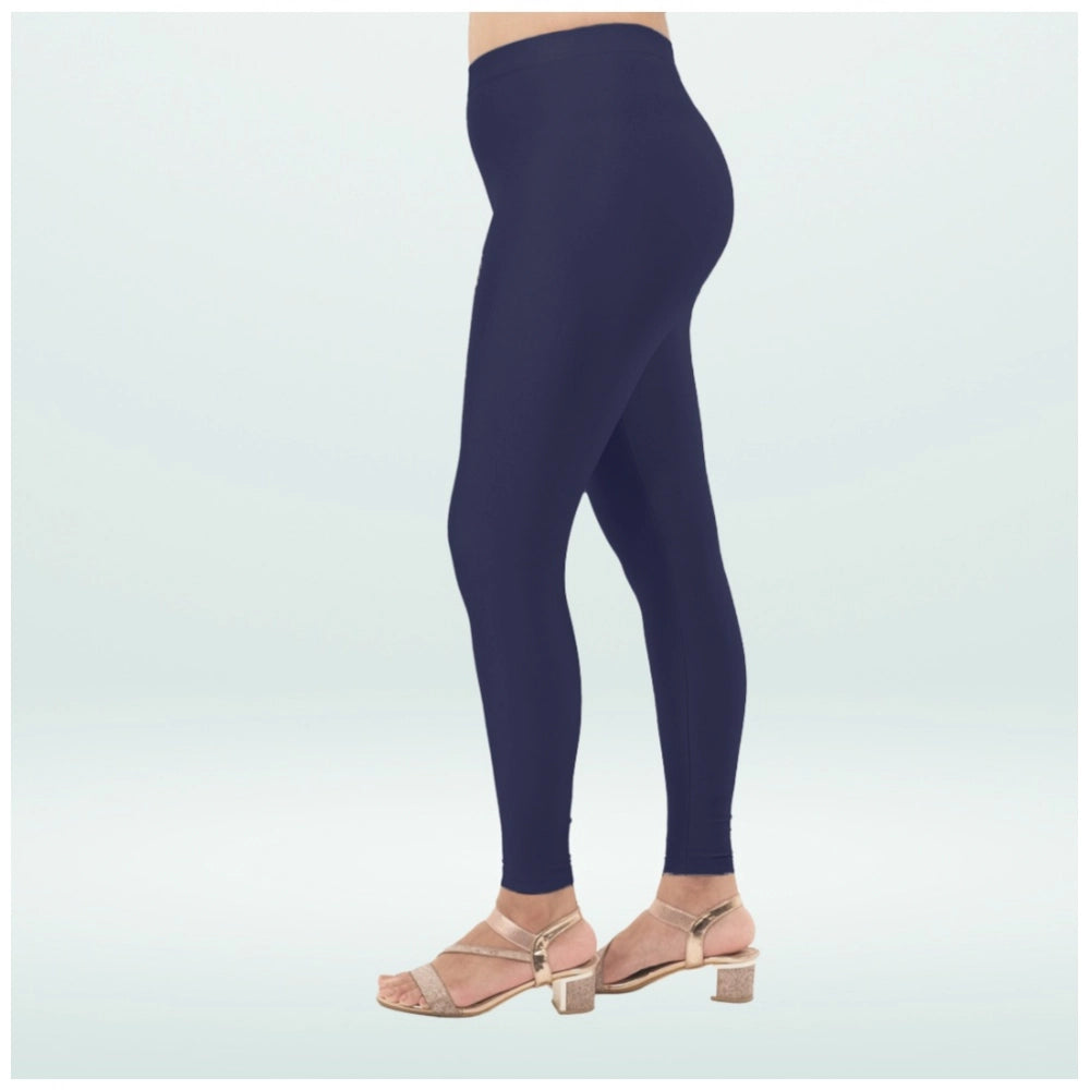 Indoraa Women's Cotton Blended Solid Shimmer Ankle leggings (Navy Blue)
