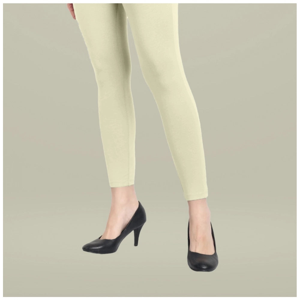 Indoraa Women's Cotton Blended Solid Ankle legging (Cream)