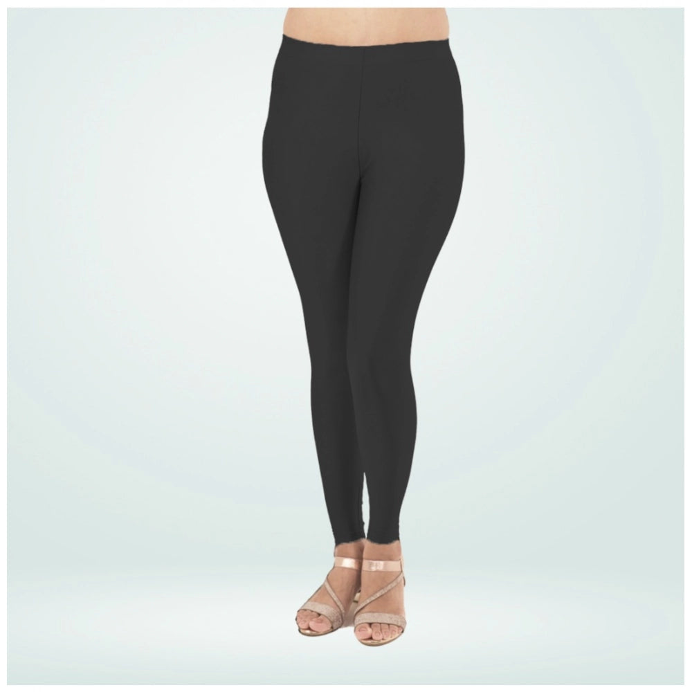 Indoraa Women's Cotton Blended Solid Shimmer Ankle leggings (Black)