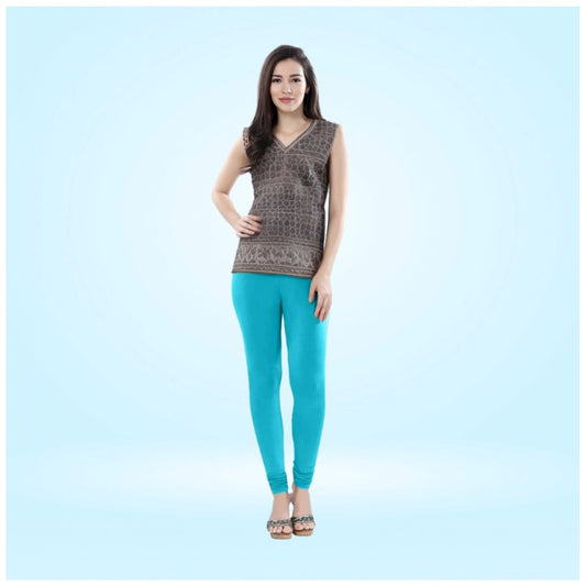 Indoraa Women's Cotton Blended Solid Churidar leggings (Turquoise Blue)