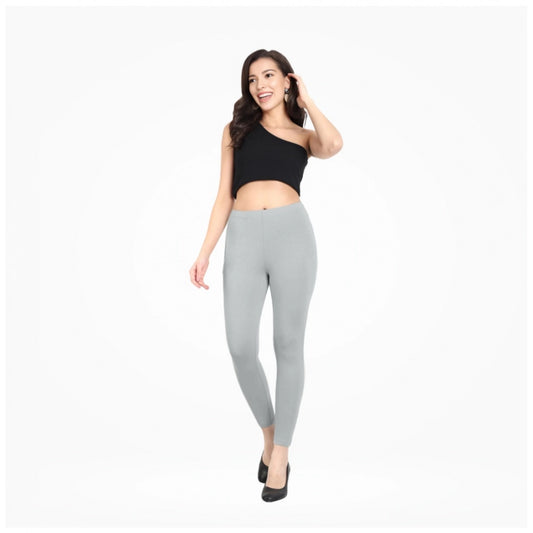 Indoraa Women's Cotton Blended Solid Ankle legging (Silver Gray)