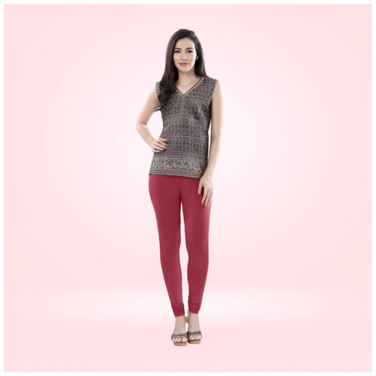 Indoraa Women's Cotton Blended Solid Churidar leggings (Red Maroon)