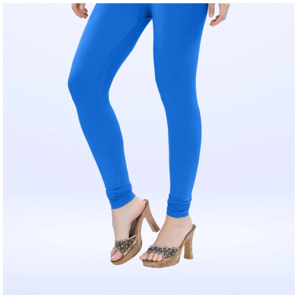 Indoraa Women's Cotton Blended Solid Churidar leggings (Blue)