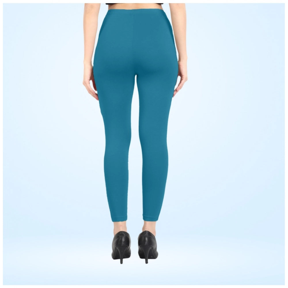 Indoraa Women's Cotton Blended Solid Ankle legging (Blue)