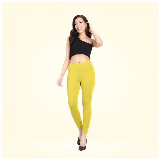 Indoraa Women's Cotton Blended Solid Ankle legging (Lemon Yellow)