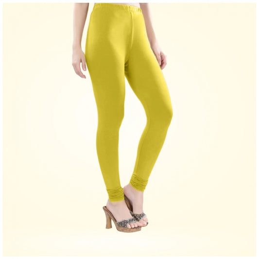 Indoraa Women's Cotton Blended Solid Churidar leggings (Lemon Yellow)