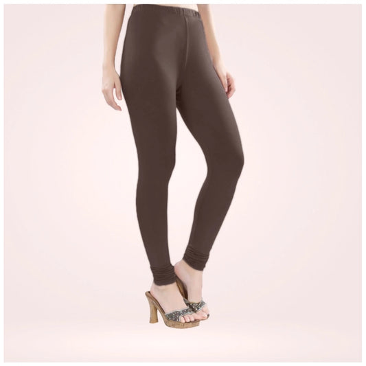 Indoraa Women's Cotton Blended Solid Churidar leggings (Brown)