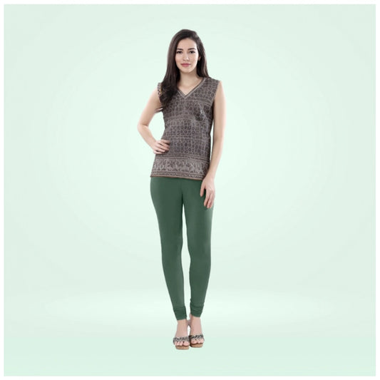 Indoraa Women's Cotton Blended Solid Churidar leggings (Bottle Green)
