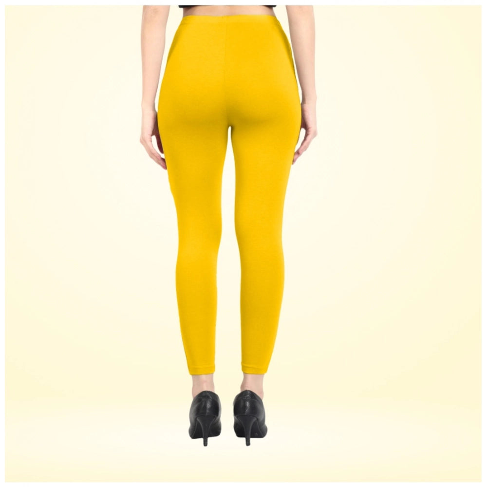 Indoraa Women's Cotton Blended Solid Ankle legging (Yellow)