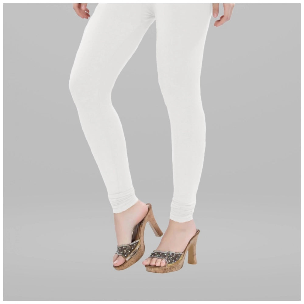 Indoraa Women's Cotton Blended Solid Churidar leggings (White)
