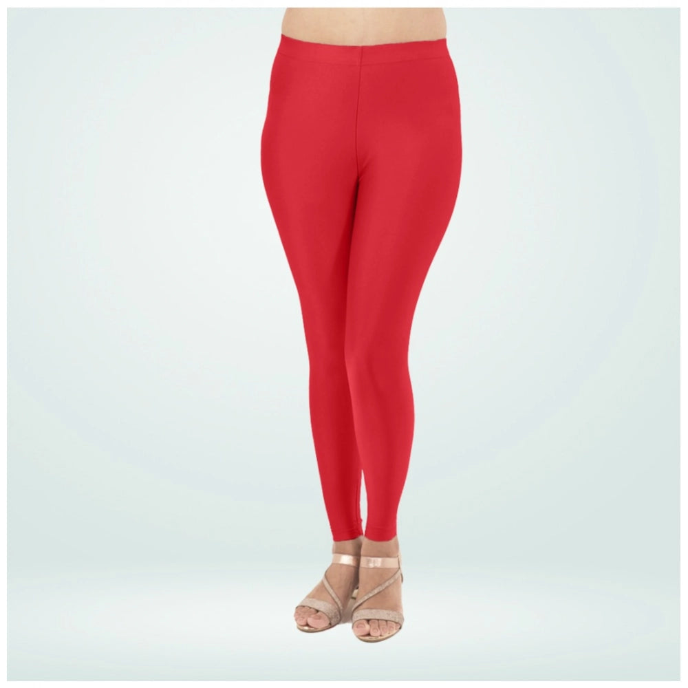Indoraa Women's Cotton Blended Solid Shimmer Ankle leggings (Red)