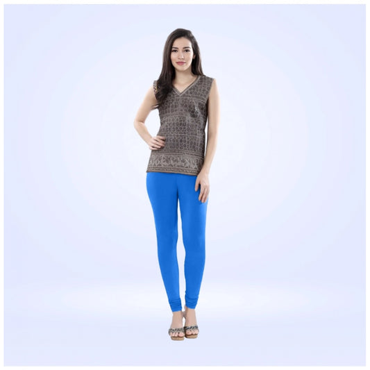 Indoraa Women's Cotton Blended Solid Churidar leggings (Blue)