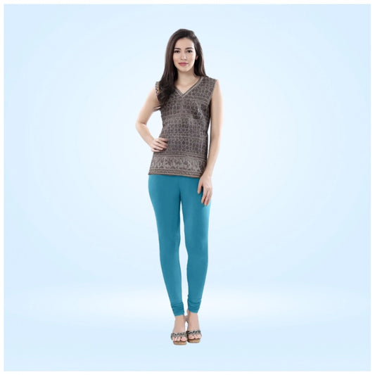 Indoraa Women's Cotton Blended Solid Churidar leggings (Blue)