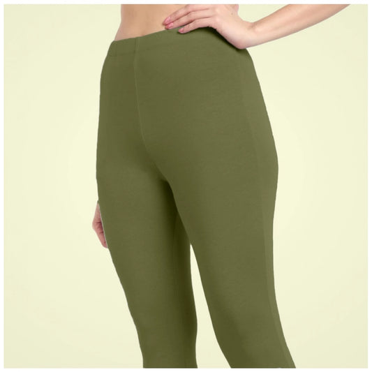 Indoraa Women's Cotton Blended Solid Ankle legging (Olive Green)