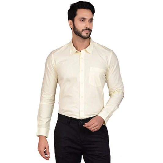 Indoraa Men's Casual Cotton Full Sleeve Solid Shirt (Lemon)
