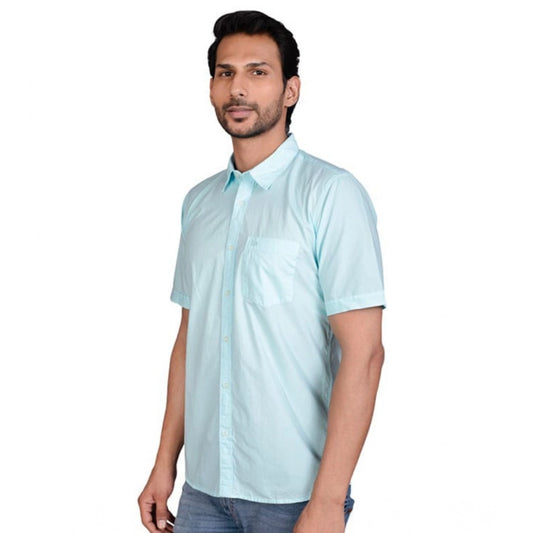Indoraa Men's Casual Cotton Half Sleeve Solid Shirt (Turquoise)
