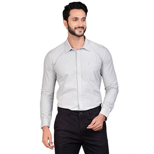 Indoraa Men's Casual Cotton Full Sleeve Solid Shirt (Grey)