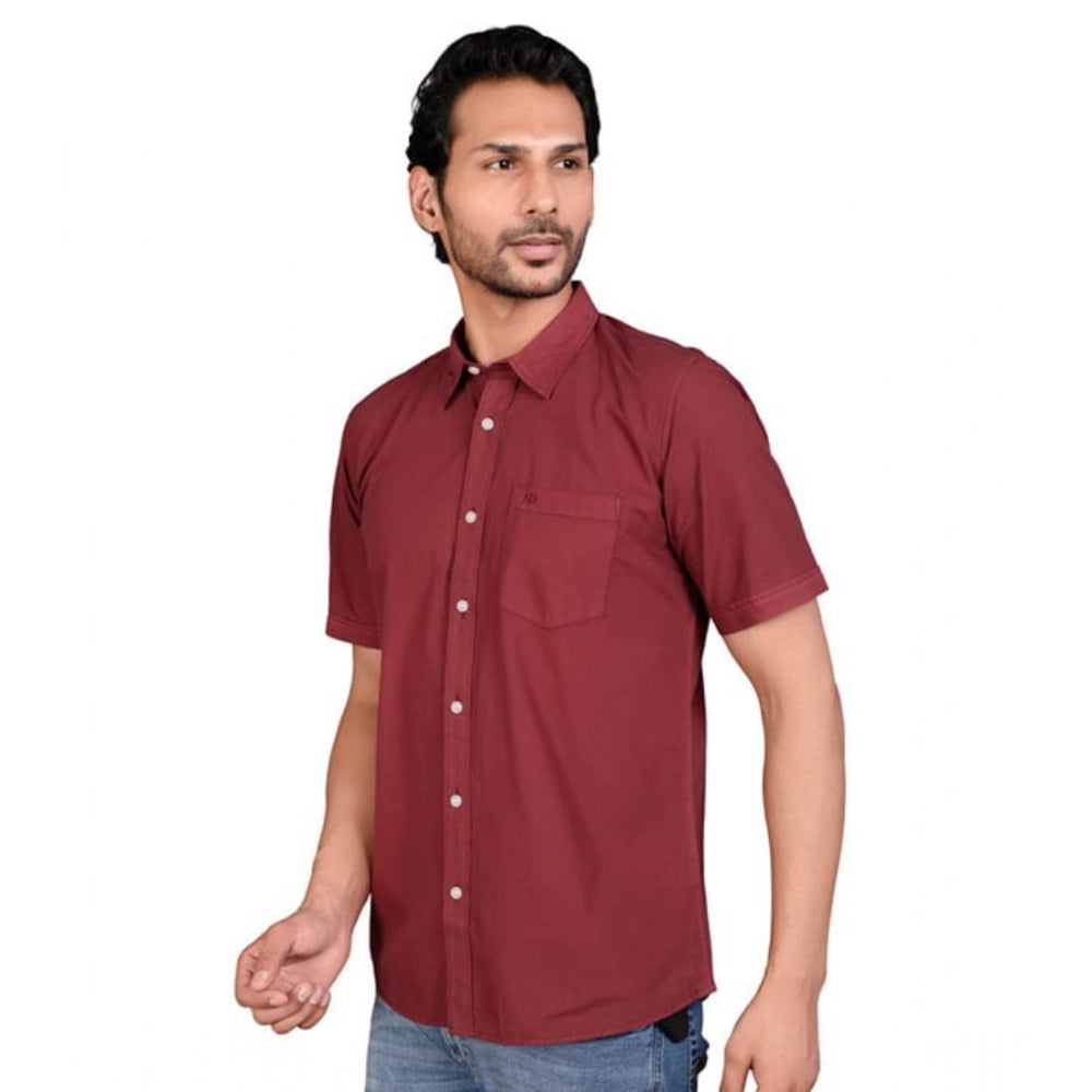 Indoraa Men's Casual Cotton Half Sleeve Solid Shirt (Maroon)