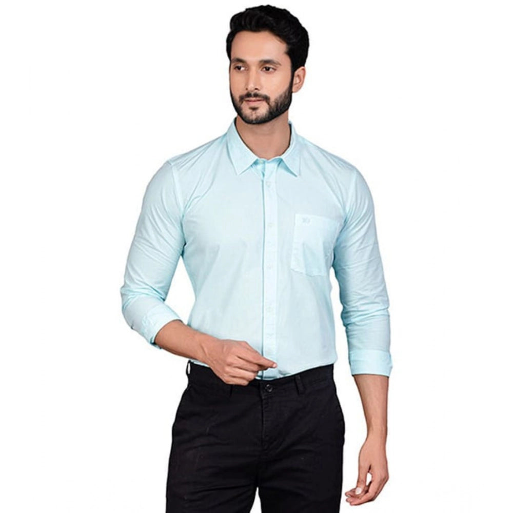 Indoraa Men's Casual Cotton Full Sleeve Solid Shirt (Turquoise)