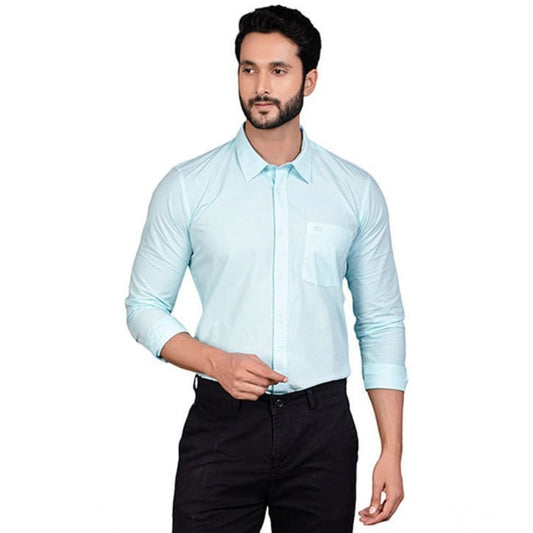 Indoraa Men's Casual Cotton Full Sleeve Solid Shirt (Turquoise)