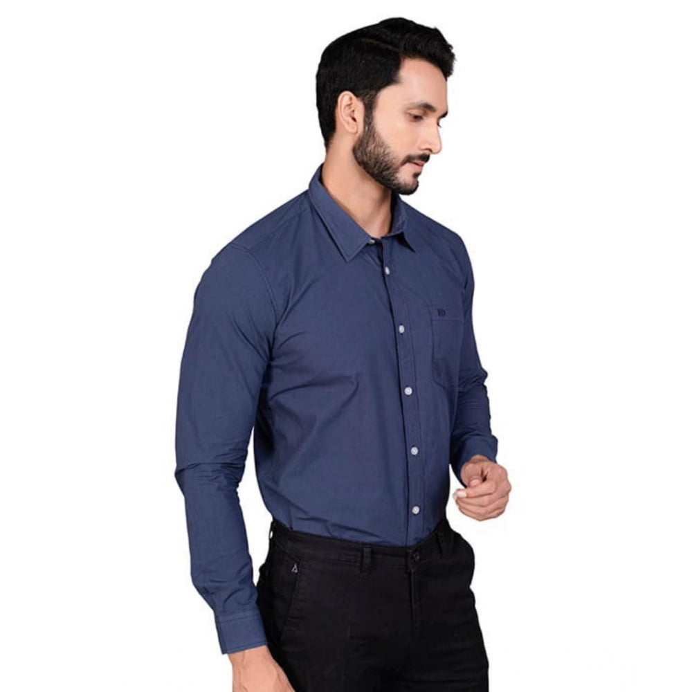 Indoraa Men's Casual Cotton Full Sleeve Solid Shirt (Navy)