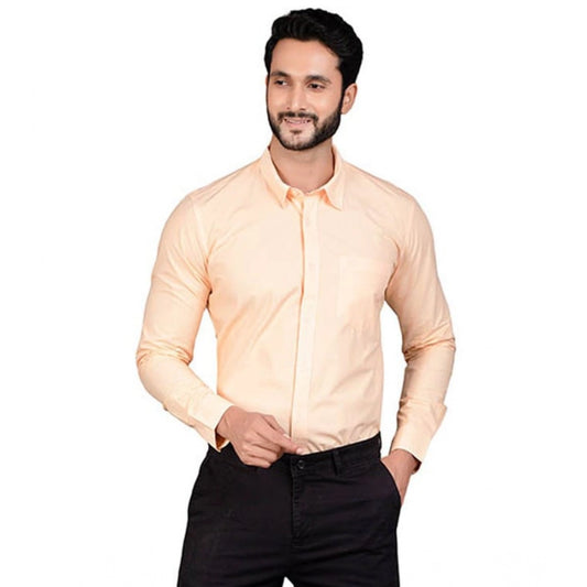Indoraa Men's Casual Cotton Full Sleeve Solid Shirt (Peach)