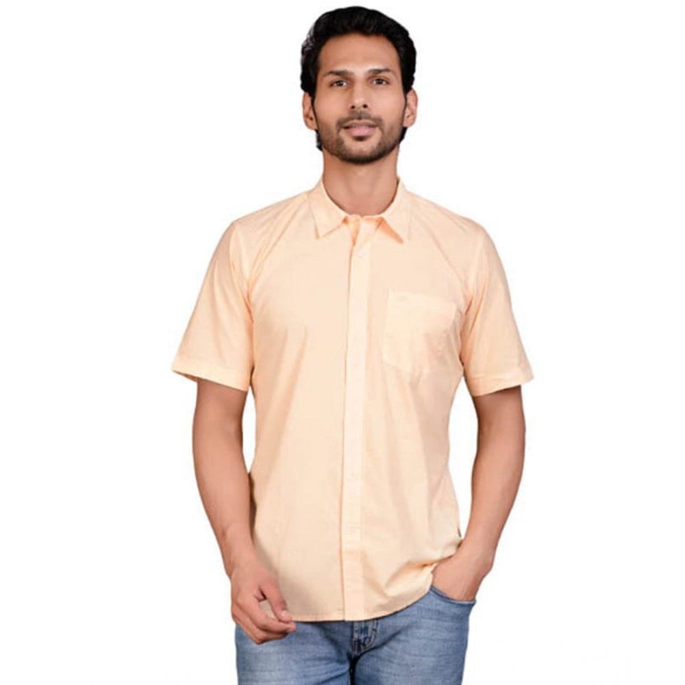 Indoraa Men's Casual Cotton Half Sleeve Solid Shirt (Peach)