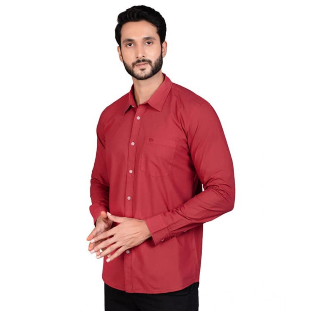 Indoraa Men's Casual Cotton Full Sleeve Solid Shirt (Red)