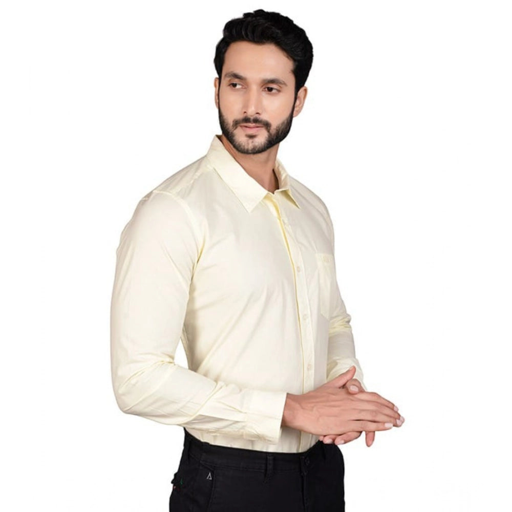 Indoraa Men's Casual Cotton Full Sleeve Solid Shirt (Lemon)