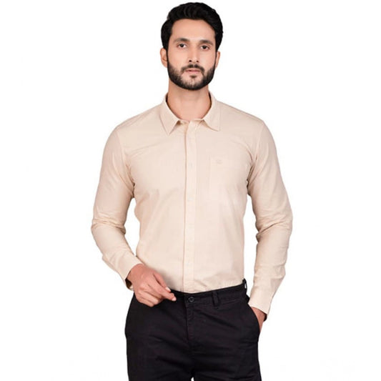 Indoraa Men's Casual Cotton Full Sleeve Solid Shirt (Beige)